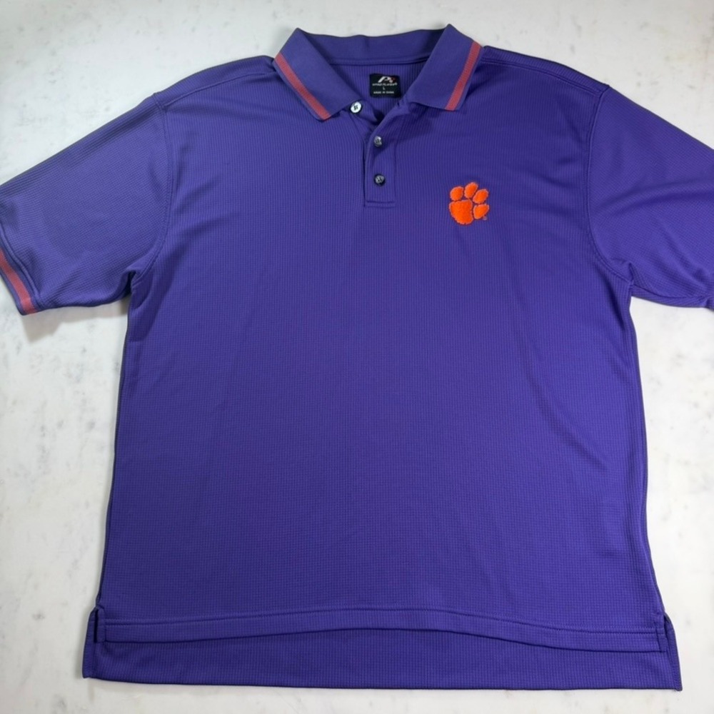 Pro Player Clemson Tigers Polo Mens Large Purple NCAA Short Sleeve Excellent - Picture 2 of 8